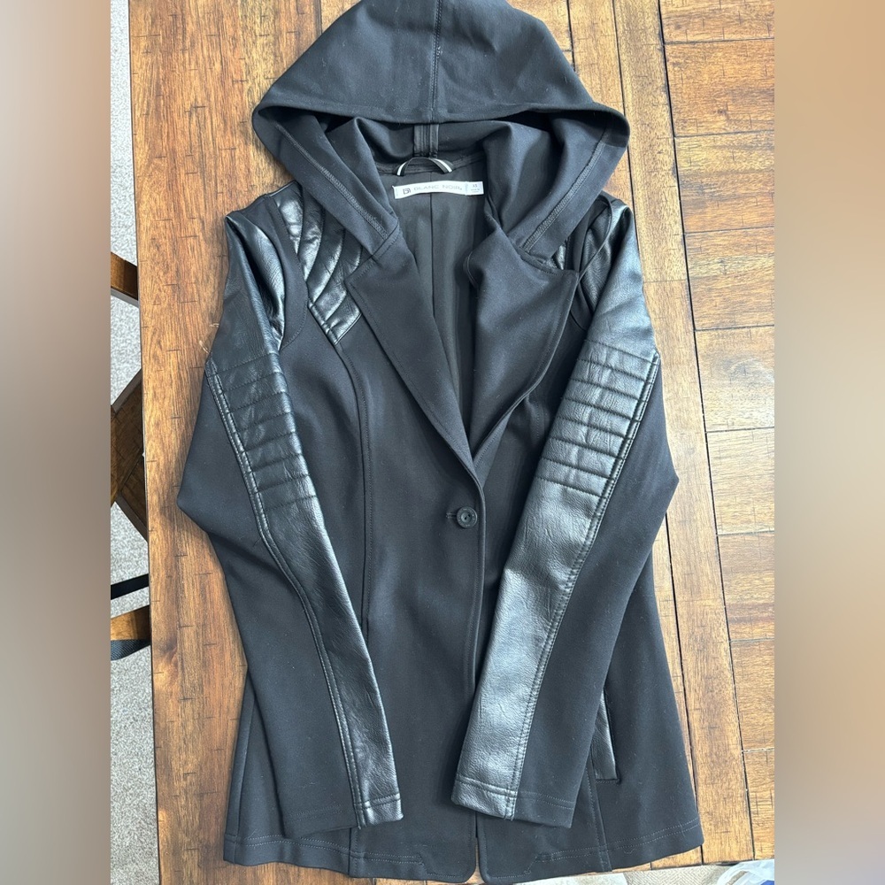 Blanc Noir Black Leather Hooded Jacket